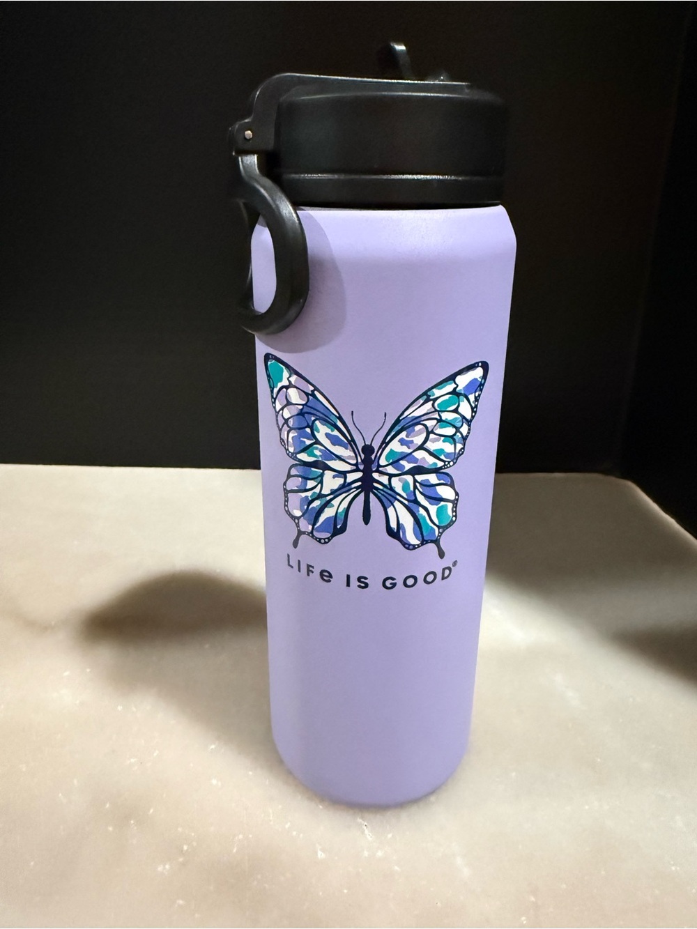 Life is Good Purple Water Bottle Butterfly